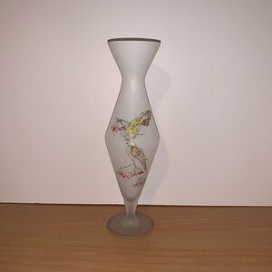 Frosted White Satin Bird & Flower Vase Made in Italy Norleans Vintage 10"